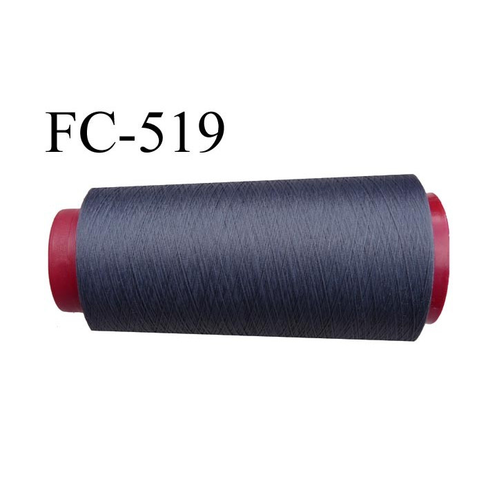 Cone de fil mousse polyester  fil n° 160 couleur gris anthracite bleuté cone de 2000 mètres bobiné en France