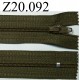 fermeture éclair longueur 20 cm couleur vert kaki non séparable zip nylon largeur 2,5 cm