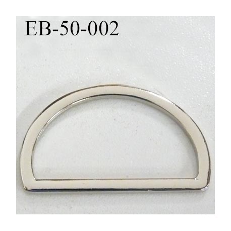 Boucle etrier anneau demi rond métal couleur chromé brillant largeur extérieur 5 cm intérieur 4.1 cm hauteur 3 cm