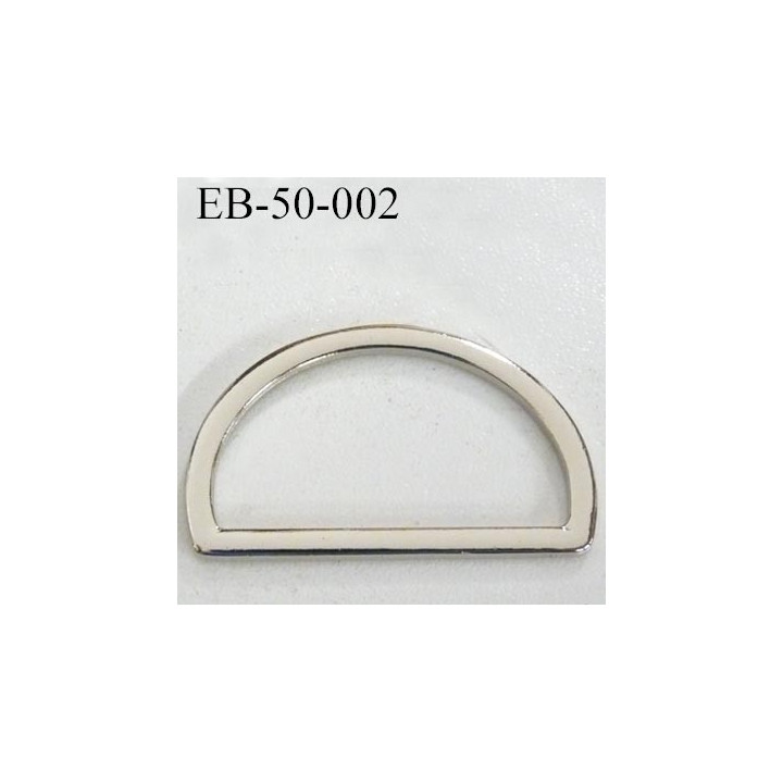 Boucle etrier anneau demi rond métal couleur chromé brillant largeur extérieur 5 cm intérieur 4.1 cm hauteur 3 cm