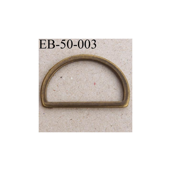 Boucle etrier anneau demi rond métal couleur laiton vieilli largeur extérieur 4.8 cm intérieur 4.1 cm hauteur 3 cm