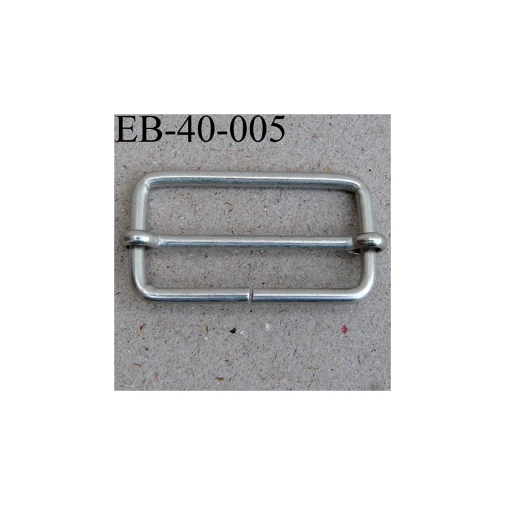 Boucle rectangle coulissant métal couleur argenté largeur extérieur 4 cm intér 3.5 cm hauteur extér 2.3 cm intérieur 1.8 cm