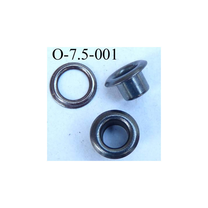 Oeillet en métal couleur acier  diamètre extérieur 7.5 mm diamètre intérieur 4 mm hauteur 4.4 mm 