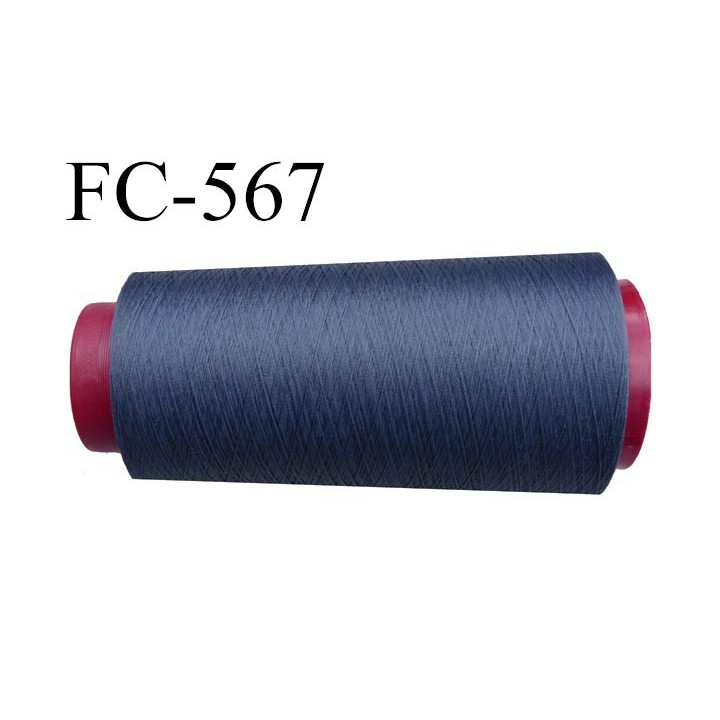 Cone de fil mousse polyester  fil n° 110 couleur gris anthracite bleuté cone de 2000 mètres bobiné en France