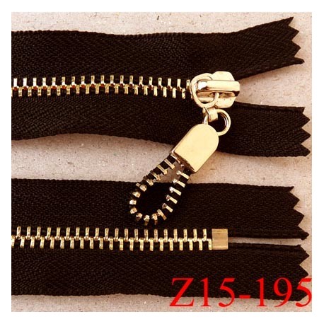 fermeture zip longueur 15 cm couleur noir non séparable largeur 3.2 cm glissière métal doré largeur 6 mm très belle