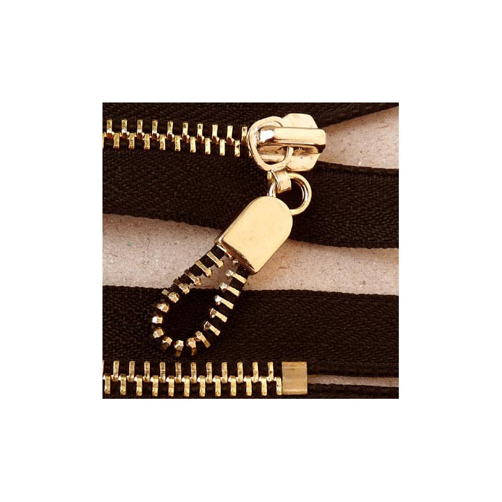fermeture zip longueur 15 cm couleur noir non séparable largeur 3.2 cm glissière métal doré  largeur 6 mm très belle