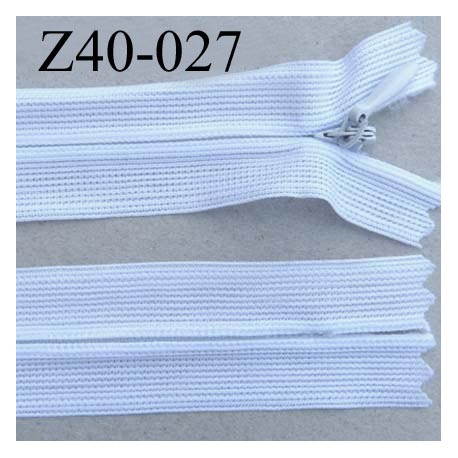 fermeture éclair invisible longueur 40 cm couleur blanc non séparable zip nylon largeur 2.5 cm 