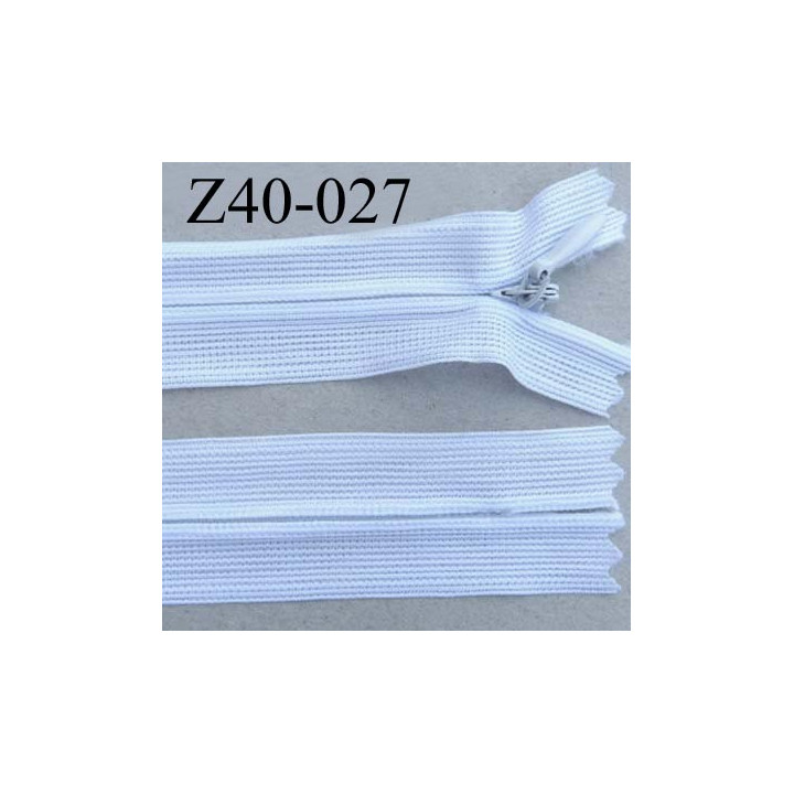 fermeture zip invisible longueur 40 cm couleur blanc non séparable zip nylon largeur 2.5 cm 