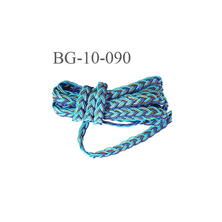 galon ganse cordon tressé largeur 10 mm épaisseur 2 mm couleur bleu or et turqoise trop beau très très solide prix au mètre