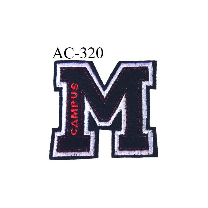 Ecusson Campus couleur noir rouge et blanc argenté hauteur 8 cm largeur 8 cm surpiqué très solide prix à la pièce