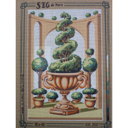 canevas 30x40  marque SEG DE PARIS arbuste jardin dimension 30 centimètres par 40 centimètres 100 % coton