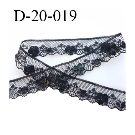 dentelle synthétique couleur noir avec paillettes sequin couleur noir largeur 20 mm prix au mètre