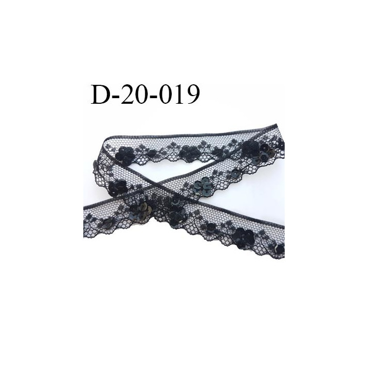 dentelle synthétique couleur noir avec paillettes sequin couleur noir  largeur 20 mm prix au mètre