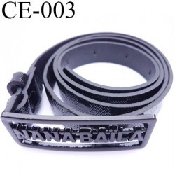 Ceinture 95 cm façon cuir créatrice nana baïla couleur noir à damier et boucle en métal noir largeur 20 mm épaisseur 2 mm