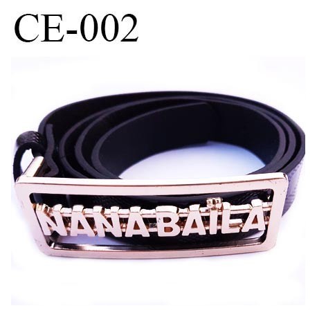 Ceinture façon cuir créatrice nana baïla couleur noir à damier et boucle en métal doré largeur 20 mm épaisseur 2 mm