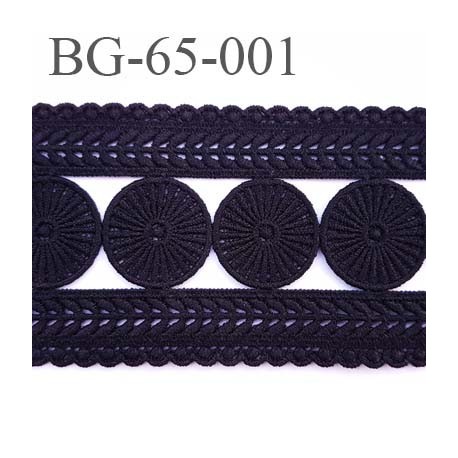 Galon ruban passementerie largeur 65 mm longueur de 128 cm couleur noir coton et synthétique vendu à la pièce