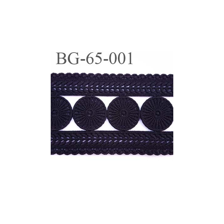 Galon ruban passementerie largeur 65 mm longueur de 128 cm couleur noir  coton et synthétique vendu à la pièce