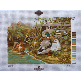 canevas 30x40 marque DMC thème les canards dimension 30 centimètres par 40 centimètres 100 % coton