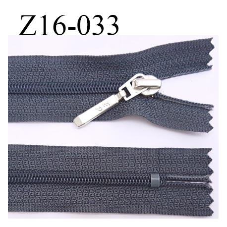 fermeture zip à glissière longueur 16 cm couleur gris anthracite non séparable zip nylon largeur 2.5 cm largeur du zip 4 mm