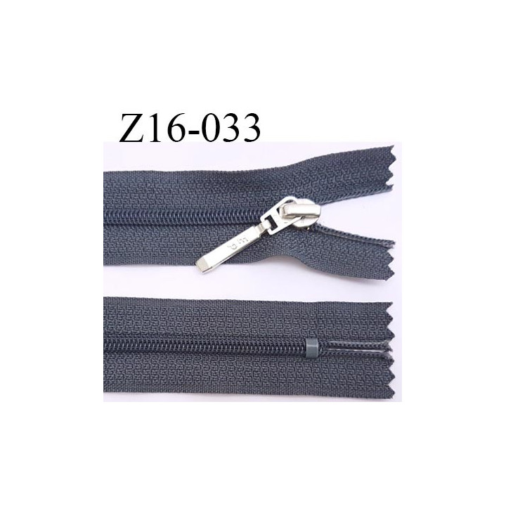 fermeture zip à glissière longueur 16 cm couleur gris anthracite non séparable zip nylon largeur 2.5 cm largeur du zip 4 mm