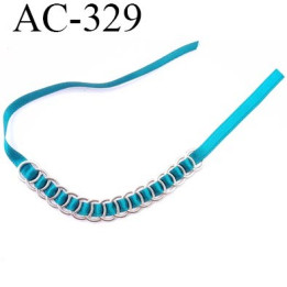 Bretelle ou accessoire lingerie  haut de gamme haute couture 16 anneaux en métal chromé diamètre 11 mm lien satin couleur vert
