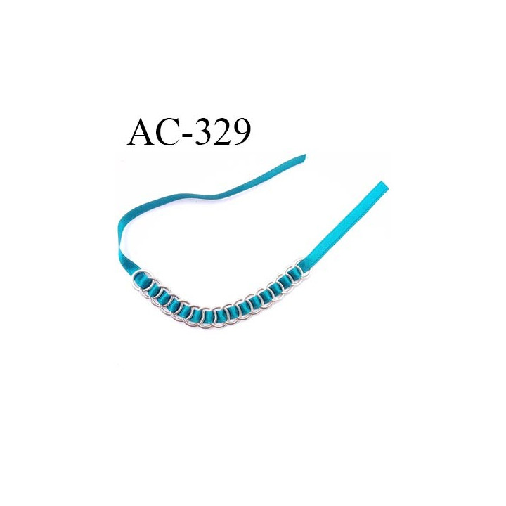 Bretelle ou accessoire lingerie  haut de gamme haute couture 16 anneaux en métal chromé diamètre 11 mm lien satin couleur vert