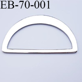 Boucle étrier  métal chromé largeur 70 mm extérieur passage intérieur 60 mm hauteur 40 mm épaisseur 2 mm