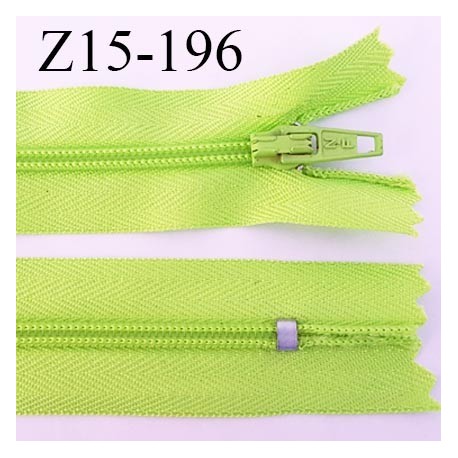 fermeture zip à glissière longueur 15 cm couleur vert anis non séparable zip nylon largeur 2.5 cm largeur du zip 4 mm