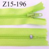 fermeture zip à glissière longueur 15 cm couleur vert anis non séparable zip nylon largeur 2.5 cm largeur du zip 4 mm