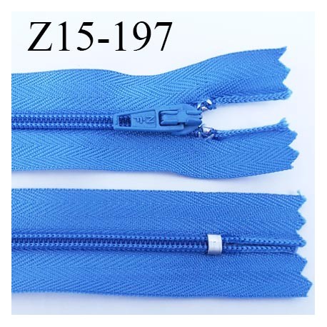 fermeture zip à glissière longueur 15 cm couleur bleu non séparable zip nylon largeur 2.5 cm largeur du zip 4 mm