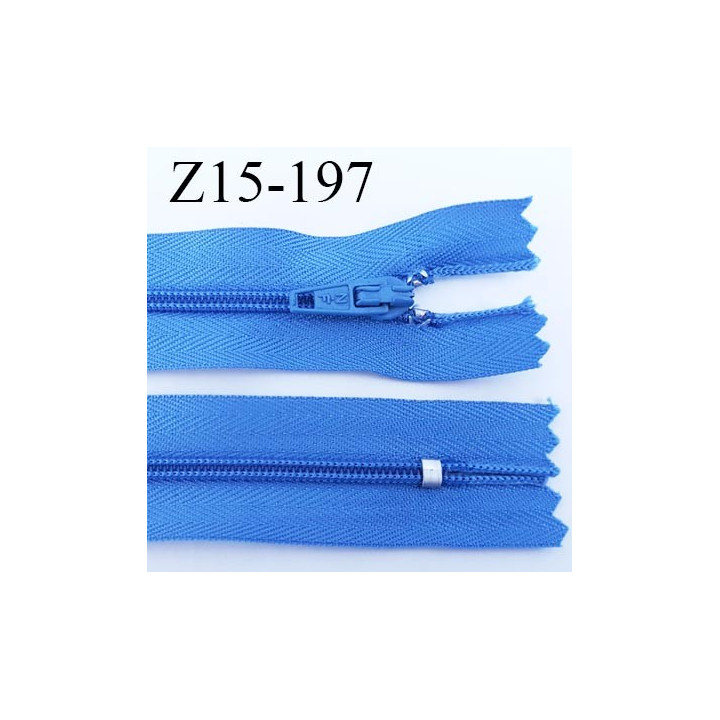 fermeture zip à glissière longueur 15 cm couleur bleu non séparable zip nylon largeur 2.5 cm largeur du zip 4 mm