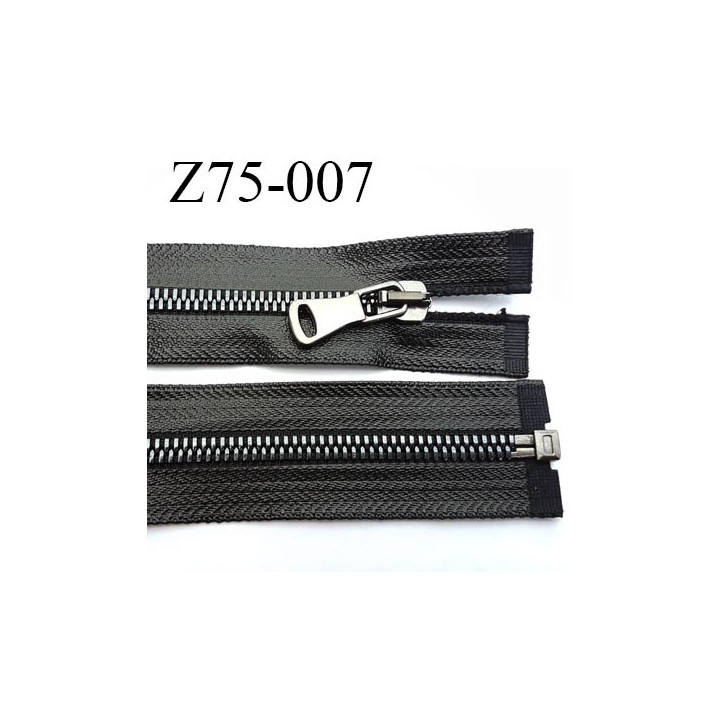 fermeture zip à glissière  longueur 75 cm couleur noir brillant  façon cuir séparable zip métal largeur 3.2 cm