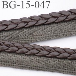 biais galon ganse superbe façon tresse cuir et sergé coton couleur marron et taupe largeur 15 mm prix au mètre