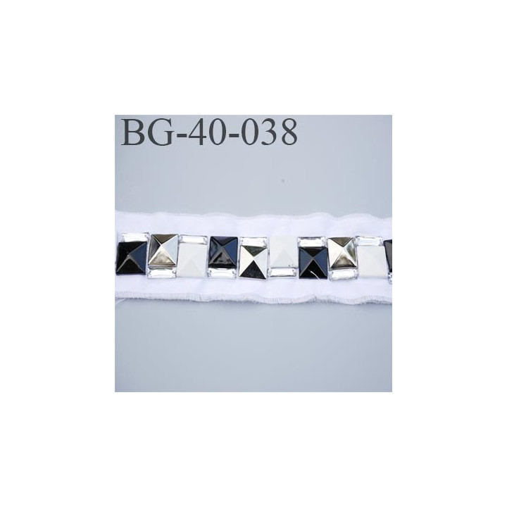 galon ruban  couleur blanc  décor strass brillant en forme de diamant largeur 40 mm prix au mètre