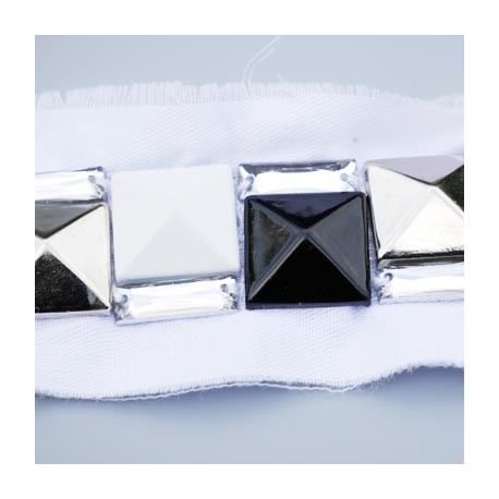galon ruban couleur blanc décor strass brillant en forme de diamant largeur 40 mm prix au mètre