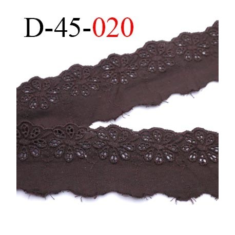 dentelle largeur 45 mm anglaise broderie 100 % coton couleur marron prix au mètre