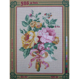 canevas 30X40 marque SEG DE PARIS thème fleurs  dimension 30 cm par 40 cm 100 % coton fabrication en france
