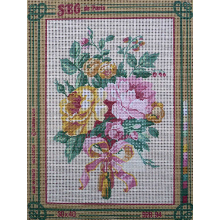 canevas 30X40 marque SEG DE PARIS thème fleurs  dimension 30 cm par 40 cm 100 % coton fabrication en france