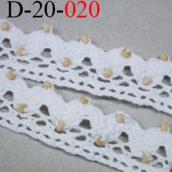 dentelle 20 mm crochet ancienne 100 % coton blanc avec perles  largeur 20 mm prix au mètre