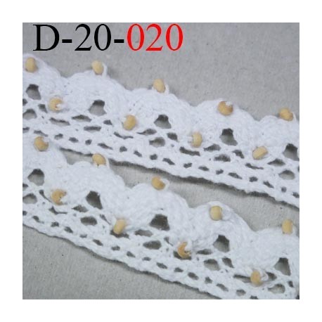 dentelle 20 mm crochet ancienne 100 % coton blanc avec perles largeur 20 mm prix au mètre