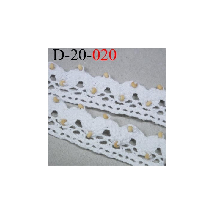 dentelle 20 mm crochet ancienne 100 % coton blanc avec perles  largeur 20 mm prix au mètre