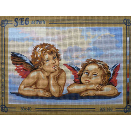 canevas 30X40 marque SEG DE PARIS thème les anges  dimension 30 cm par 40 cm 100 % coton fabrication en france