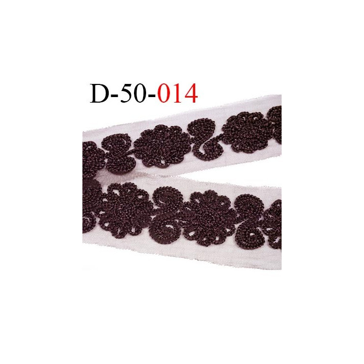 dentelle marron 50 mm  synthétique  largeur 50 mm  broderie sur tulle nids d'abeille largeur des fleurs 35 mm prix au mètre