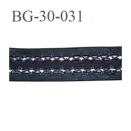 galon ruban 30 mm couleur noir façon cuir souple avec fil gris argent et noir style lurex très joli prix au mètre