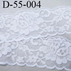 Dentelle blanche largeur 55 mm synthétique lycra élastique couleur blanc lumineux motif fleur prix au mètre