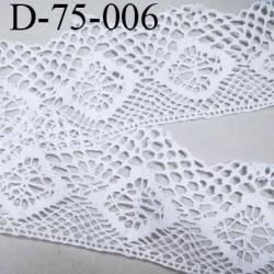 dentelle crochet 75 mm 100% coton couleur blanc largeur 75 mm prix au mètre