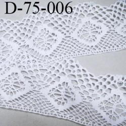 dentelle crochet 75 mm  100% coton  couleur blanc largeur 75 mm prix au mètre