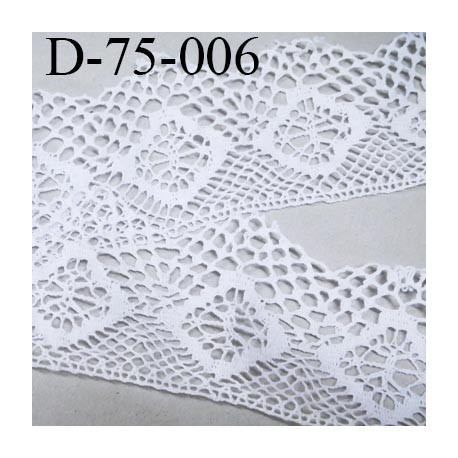 dentelle crochet 75 mm 100% coton couleur blanc largeur 75 mm prix au mètre