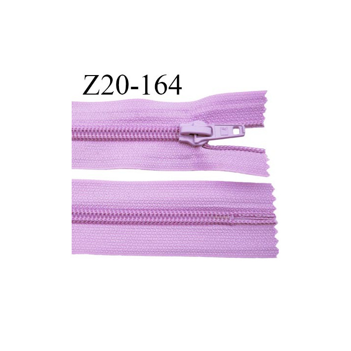 fermeture zip à glissière  longueur 20 cm couleur lilas parme non séparable zip nylon largeur 3,2 cm largeur du zip 6.5 mm 