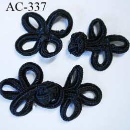 brandebourg attache bouton boutonnière rayonne noir brillant composé de 2 pièces  un male une femelle